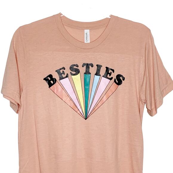 BELLA CANVAS Women's Besties Graphic T-Shirt Crewneck Pullover Light Pink Size M - Picture 2 of 4